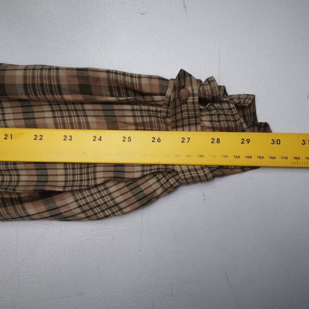 RW&CO Ladies Size Medium Tan Brown Grey & Beige Plaid Long Sleeves Blouse - Picture 9 of 10
